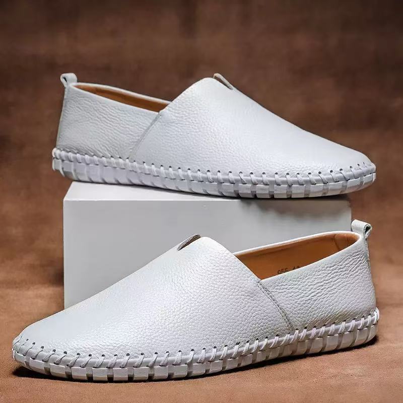 Chaussures décontractées en cuir respirant pour hommes à enfiler