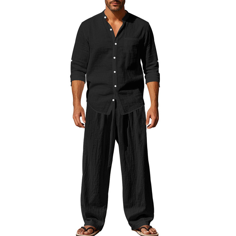 Ensemble chemise et pantalon décontracté en lin pour homme