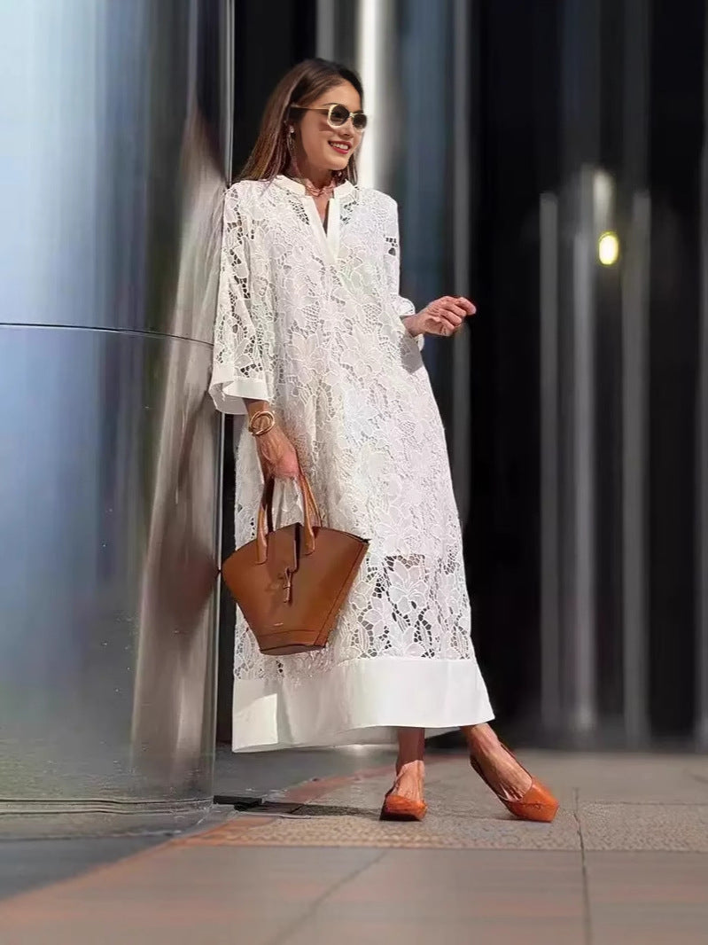 Ensemble de robe deux pièces en dentelle à col en V