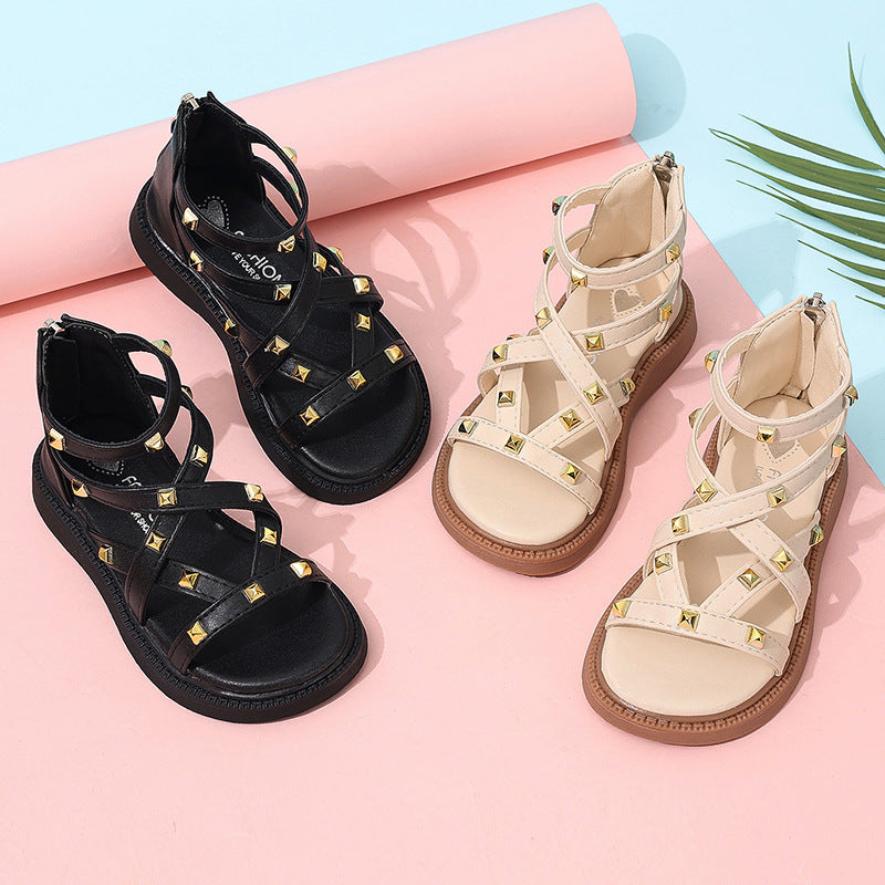 Sandales romaines pour filles, bout ouvert, mode