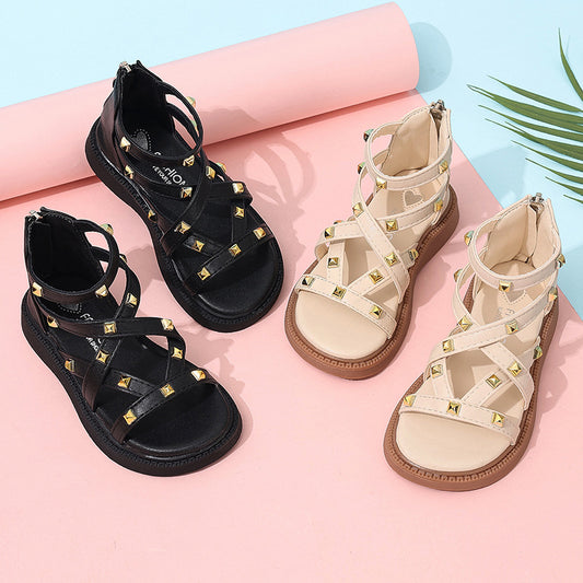 Sandales romaines pour filles, bout ouvert, mode