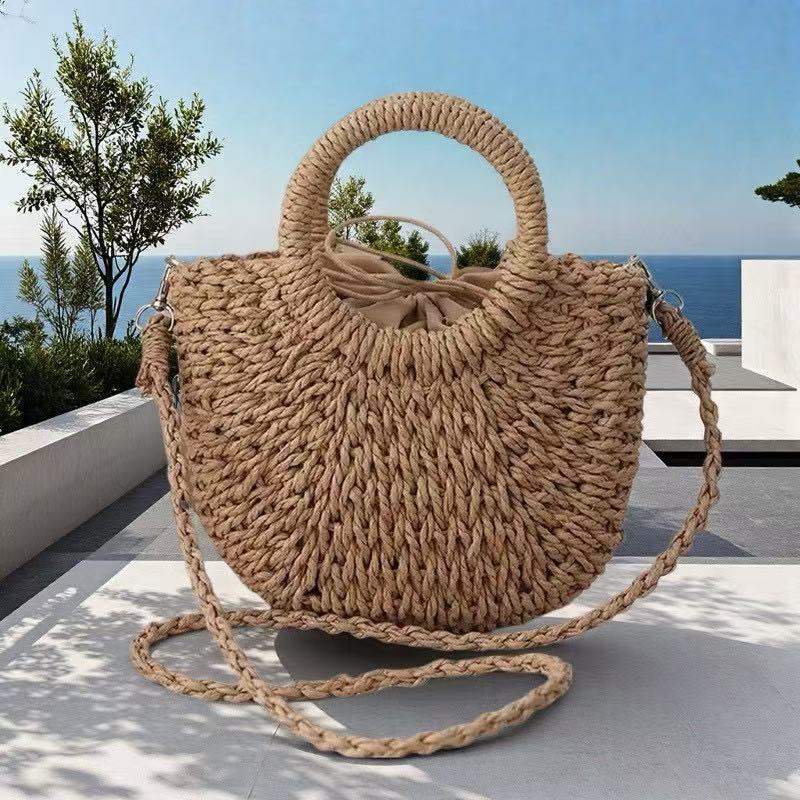 Sac bandoulière demi-cercle en corde de papier tissée à la main
