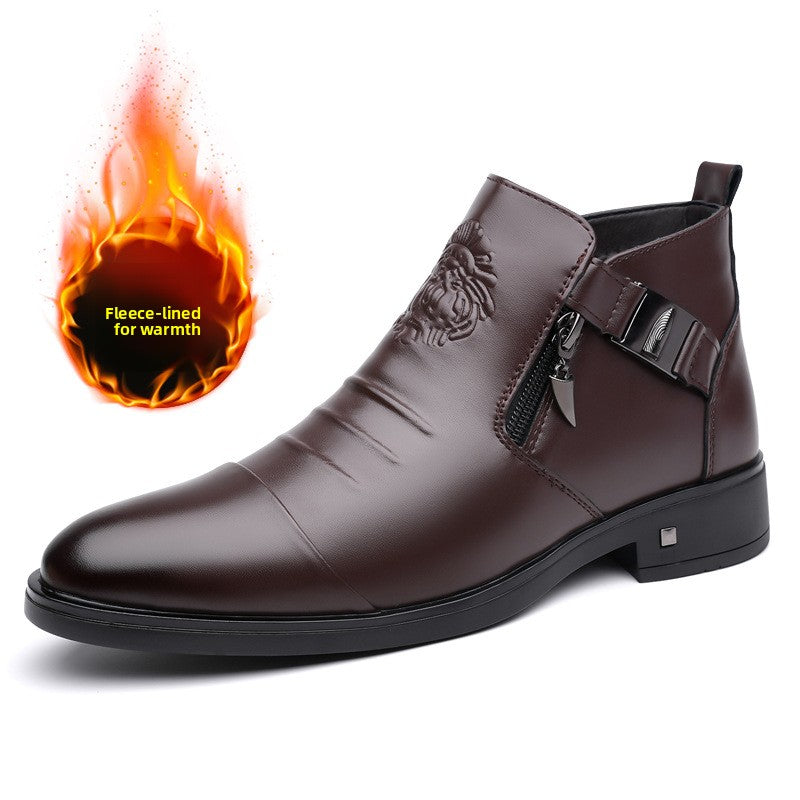 Bottes rétro en cuir à cheville avec chaîne latérale