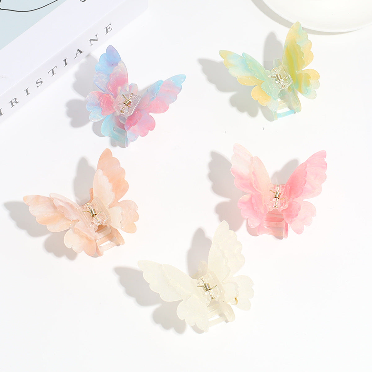 Pince a cheveux papillon double couche a degrade nacre