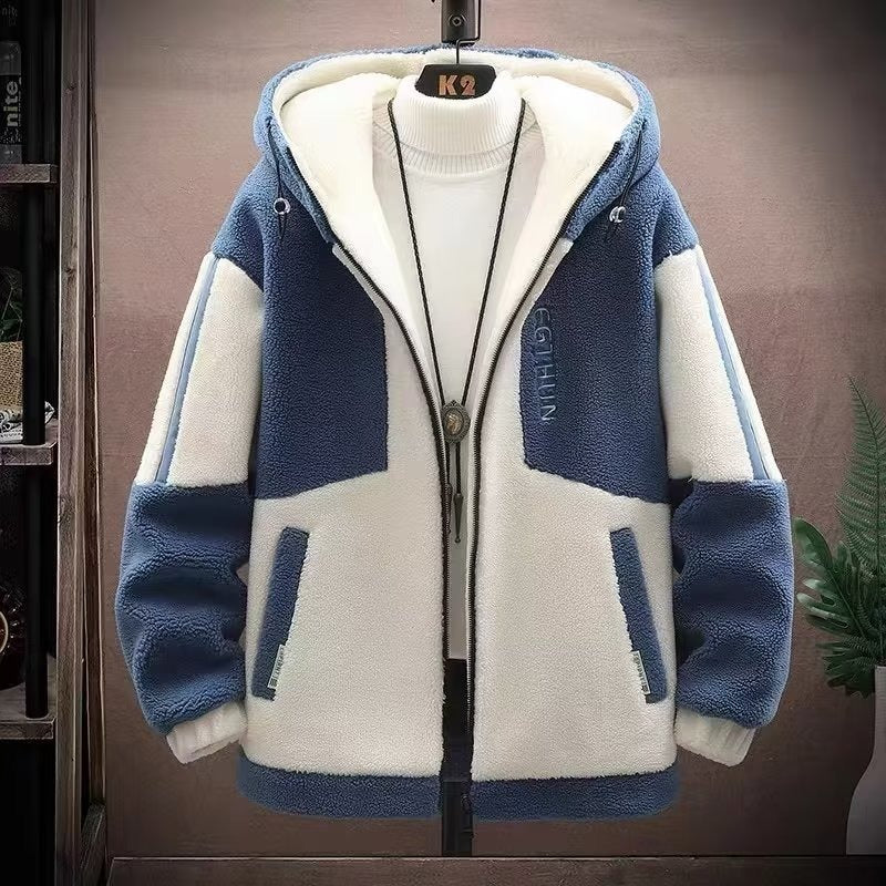 Veste d'hiver à capuche en laine d'agneau pour homme