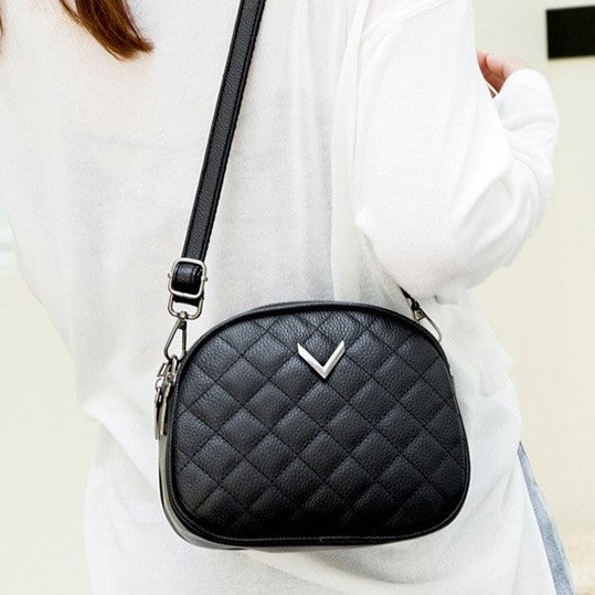Sac bandoulière en cuir véritable à motif losange