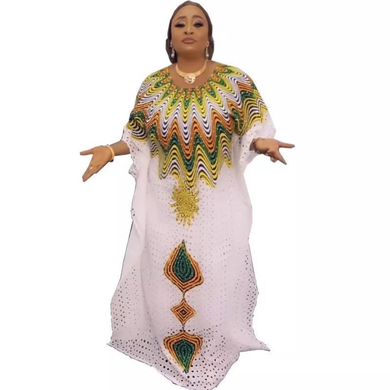 Habit :Robe en coton brodée ajourée pour femme
