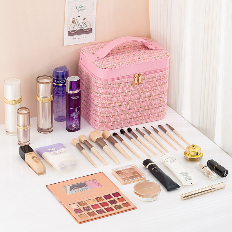 Étui de rangement cosmétique portable à double couche