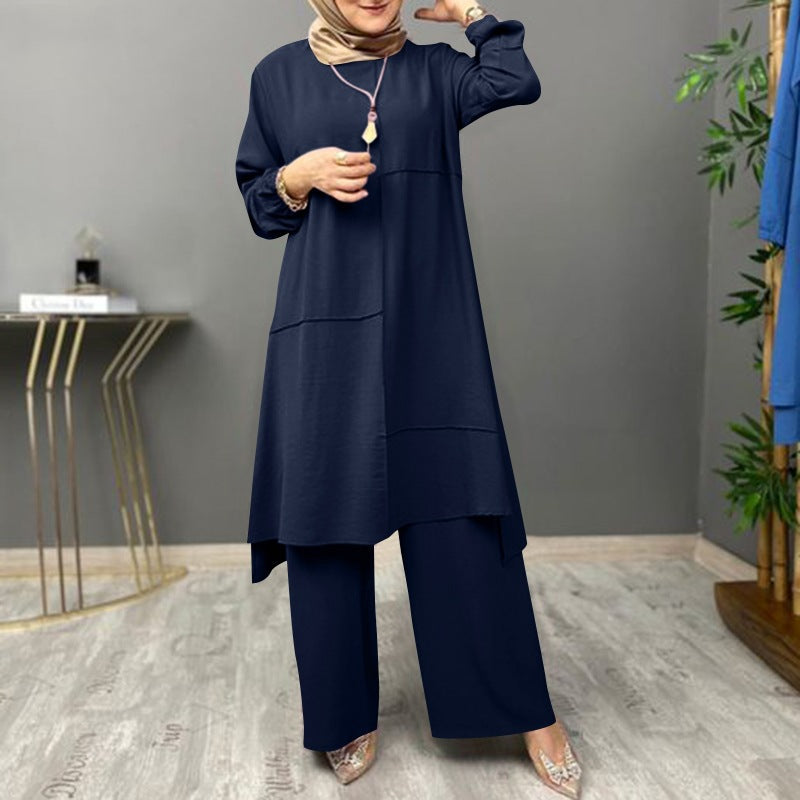 Chemisier à manches bouffantes pour femmes et pantalon à jambes larges