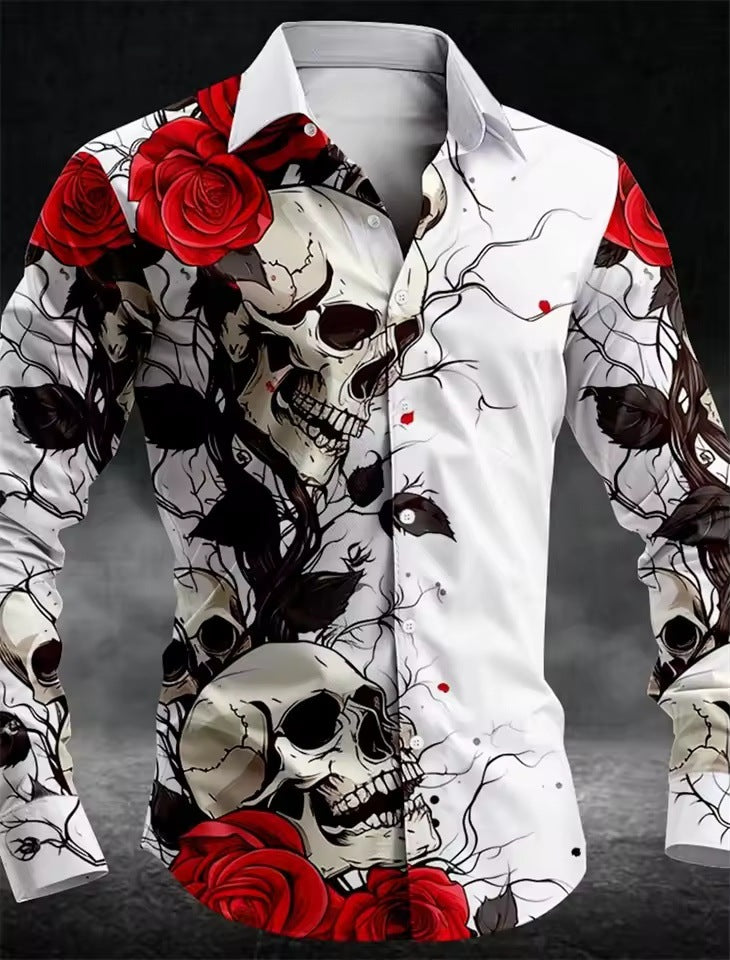 Chemise décontractée pour hommes avec boutons en forme de crâne