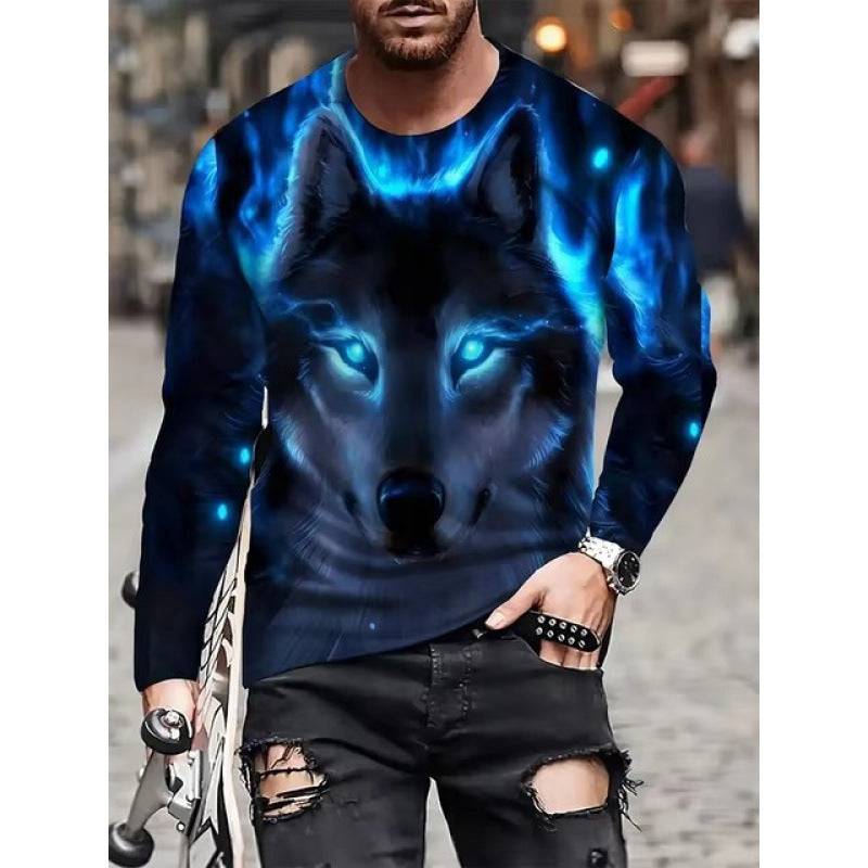 T-shirt homme manches longues à col rond avec impression numérique 3D