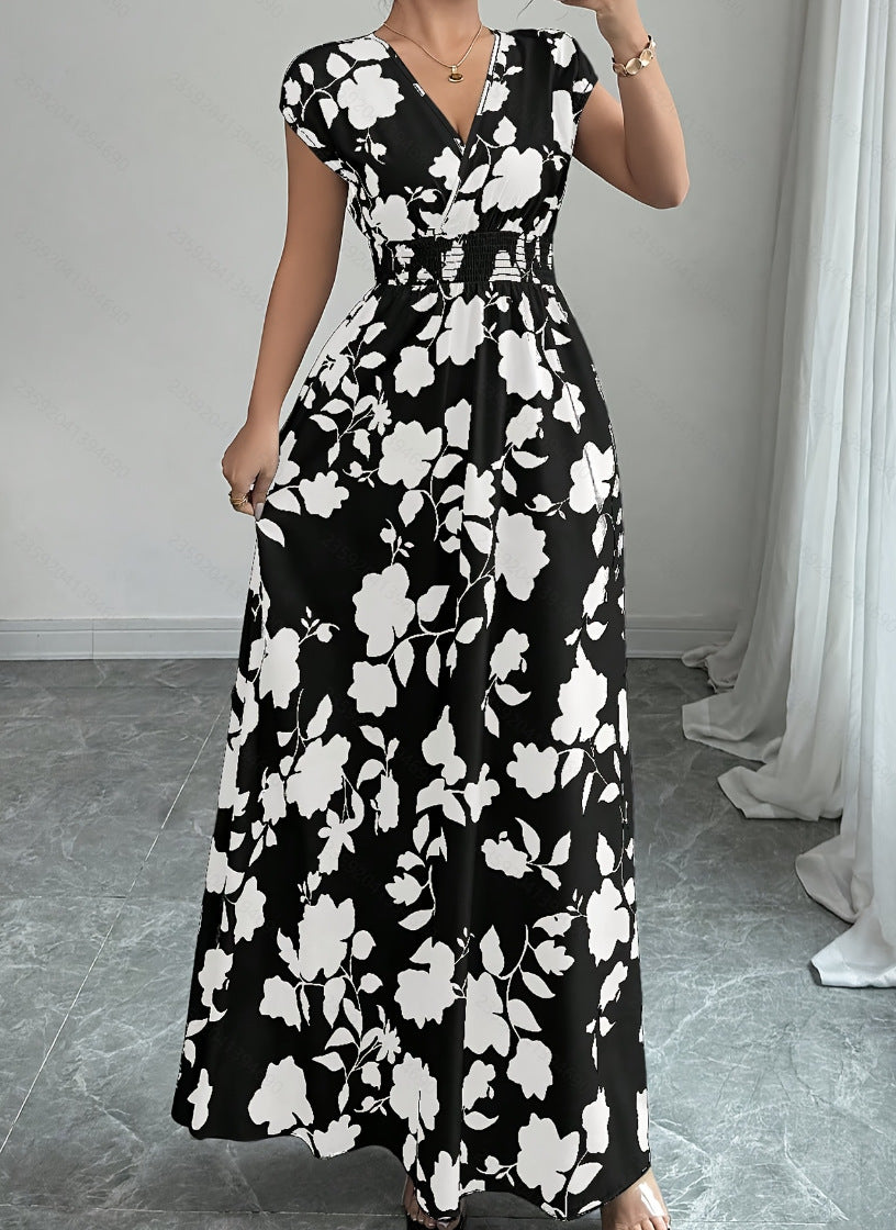 Robe trapèze à imprimé floral et col en V lacé