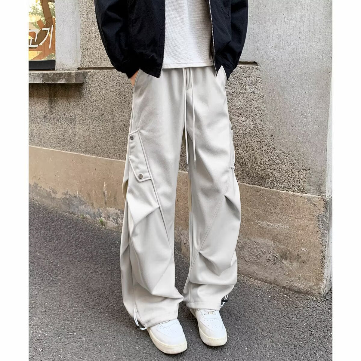 Pantalon décontracté à jambes larges plissé pour homme