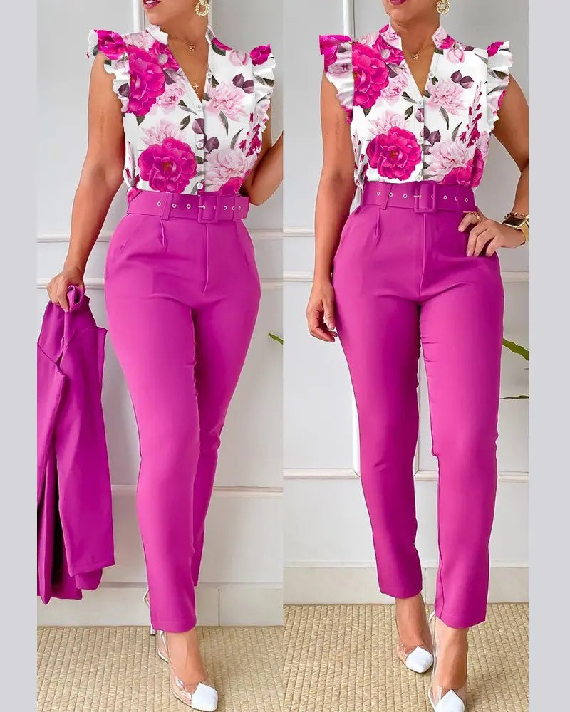Ensemble haut et pantalon imprimé lotus tendance
