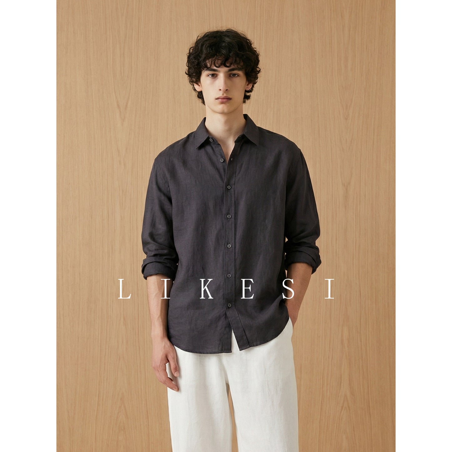 Chemise en lin pur de style italien à coupe décontractée