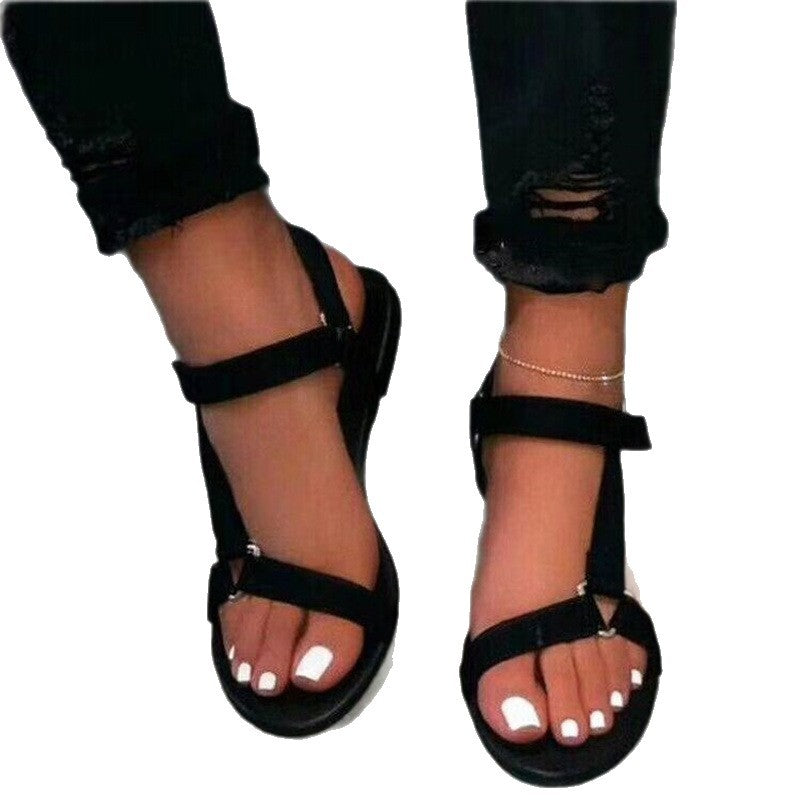 Sandales plates à scratch pour femmes, pantoufles de plage respirantes
