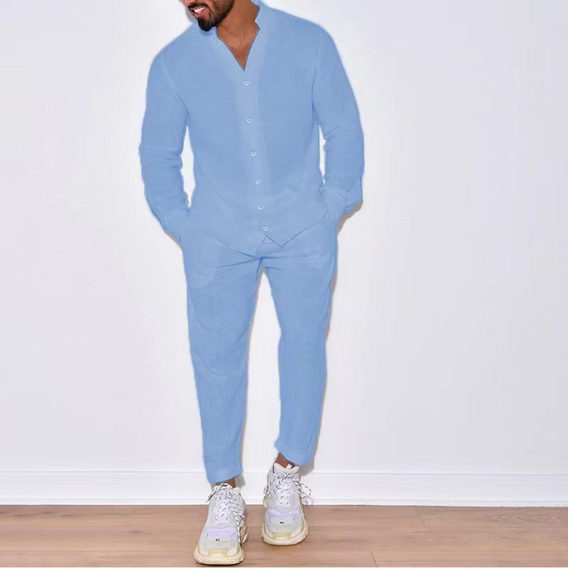 Ensemble deux pièces pour homme (pantalon et haut) en coton, style décontracté et fonctionnel, manches longues, pour l'automne (destiné à l'exportation).