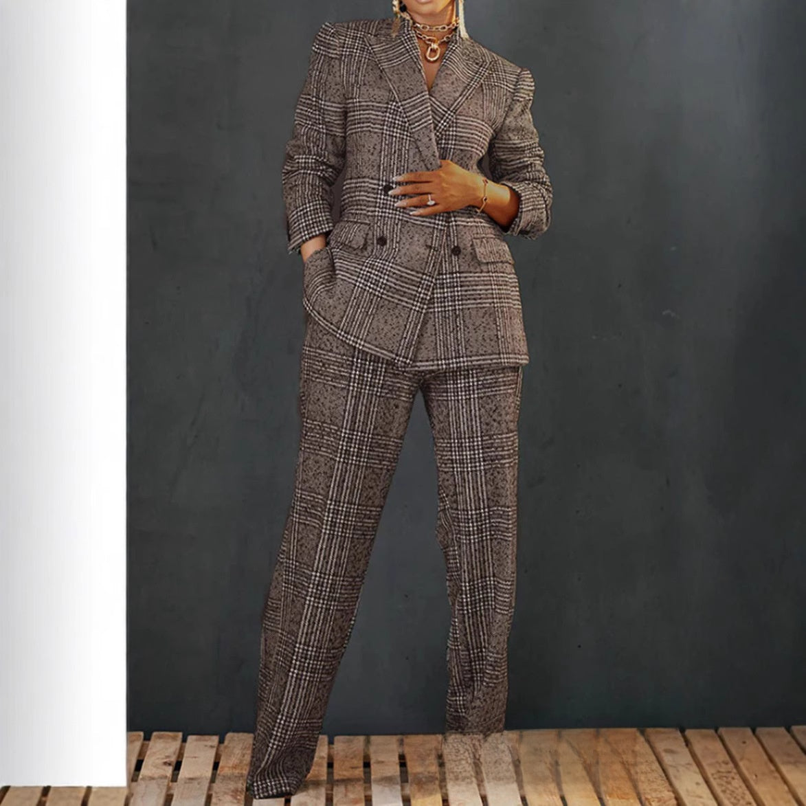 Veste et pantalon femme à carreaux