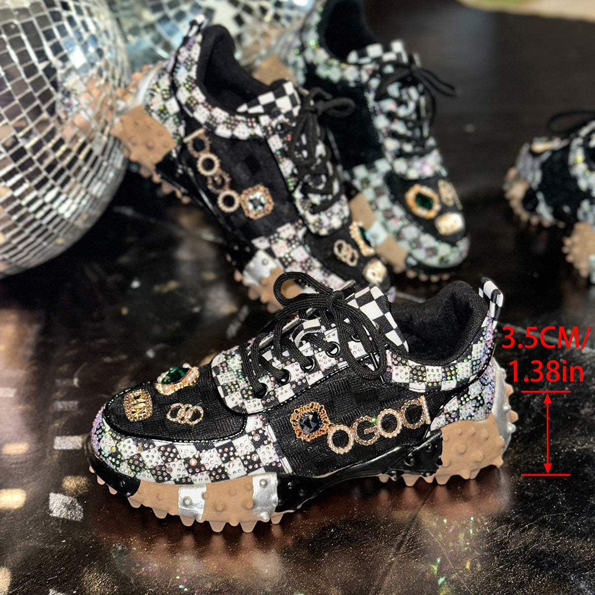Baskets à plateforme avec lettres en strass pour femmes
