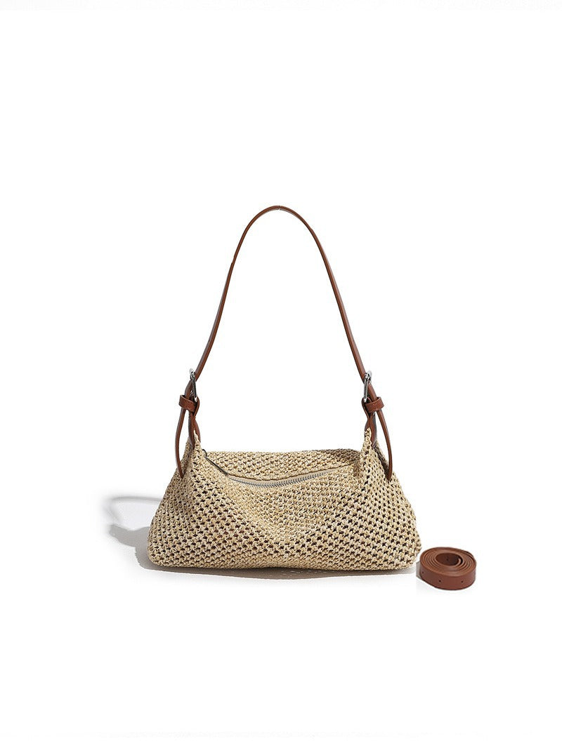 Sac bandoulière vintage en paille tressée