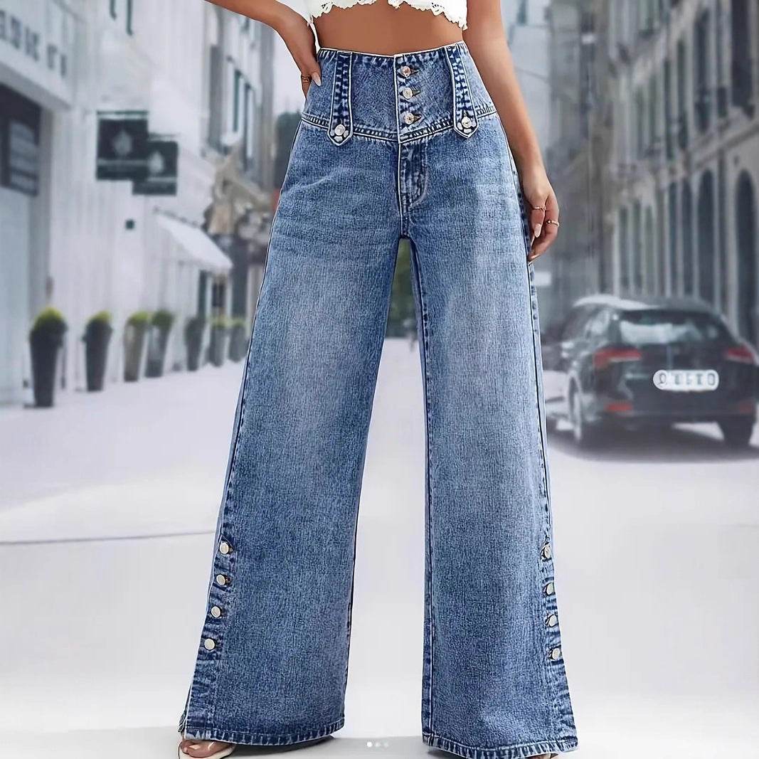Pantalon en jean à jambe large avec bordure florale