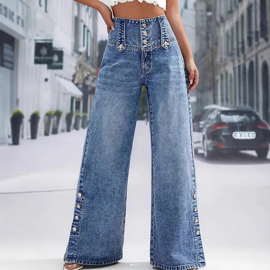 Pantalon en jean à jambe large avec bordure florale