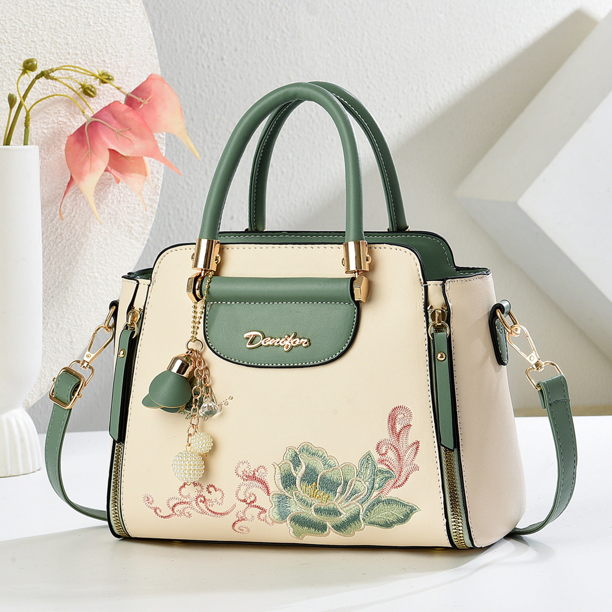 Sac à main en PU brodé avec bandoulière réglable
