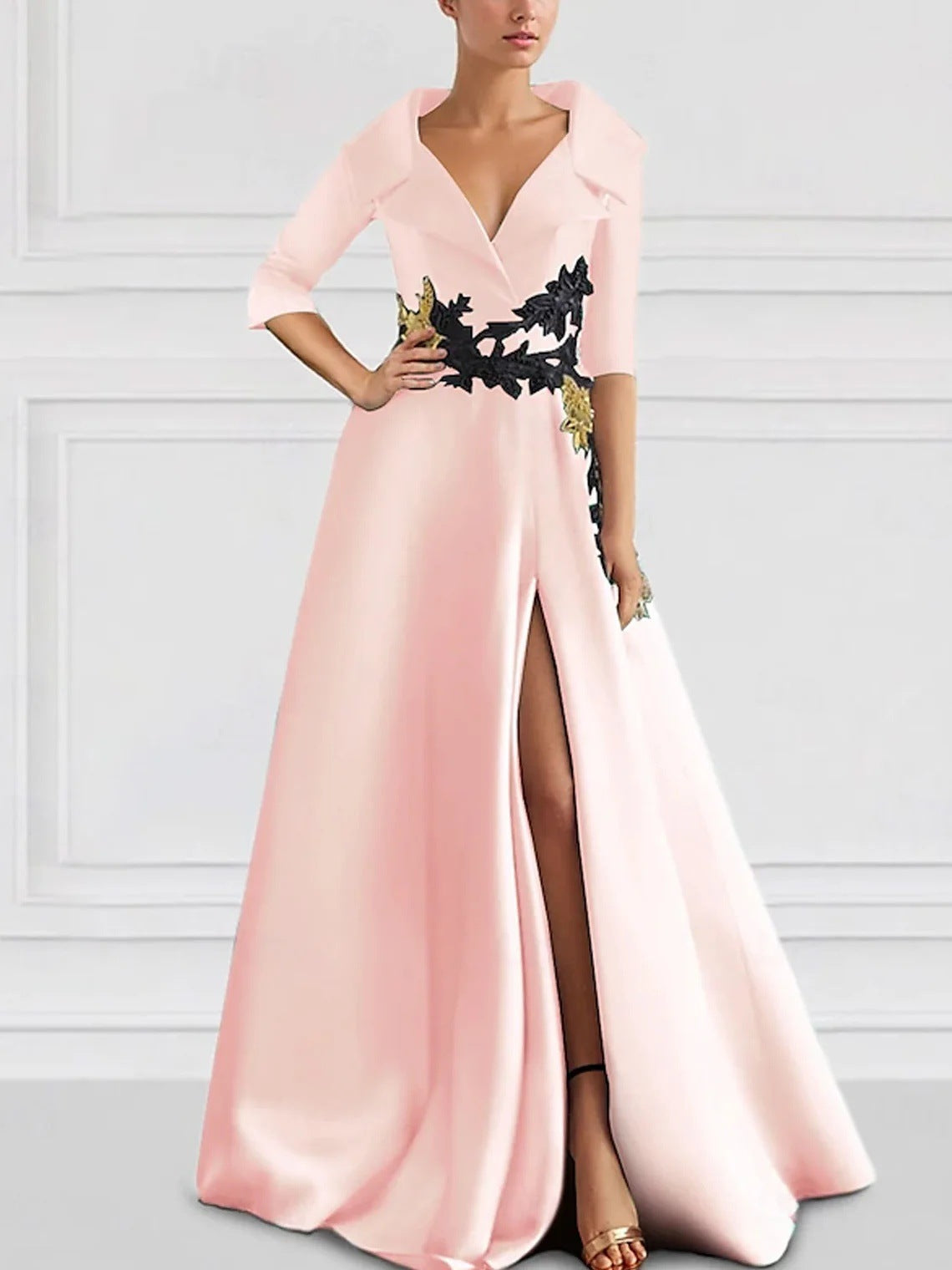 Robe de soirée élégante fendue avec décolleté en V