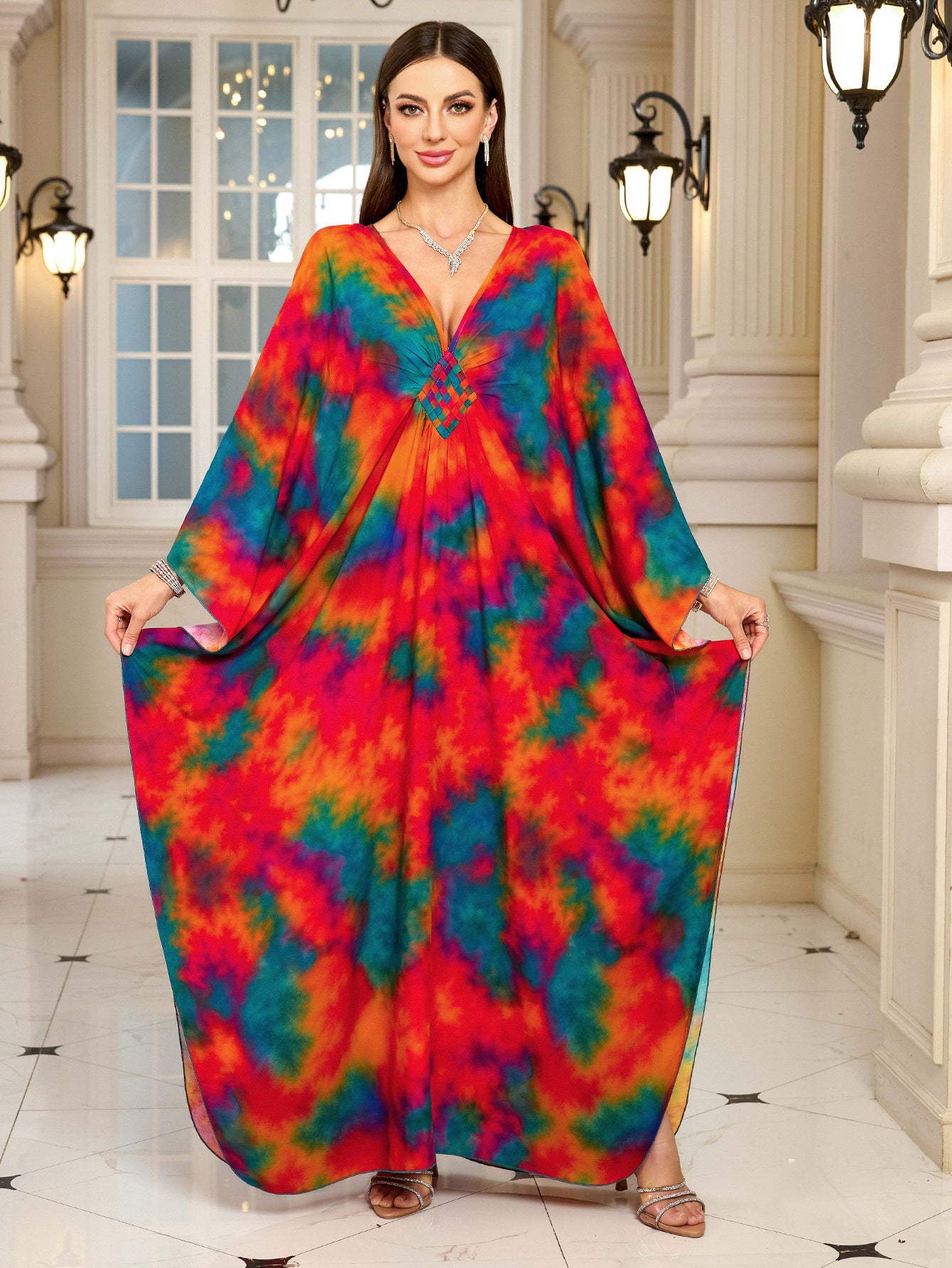 Robe longue de plage imprimée en coton pour femme, robe longue ample, paréo, vêtement de protection solaire