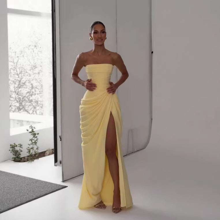 Robe dos nu à bordure en dentelle style français