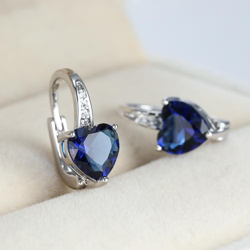 Boucles d'oreilles pour femme en cuivre ornées de zircons en forme de cœur