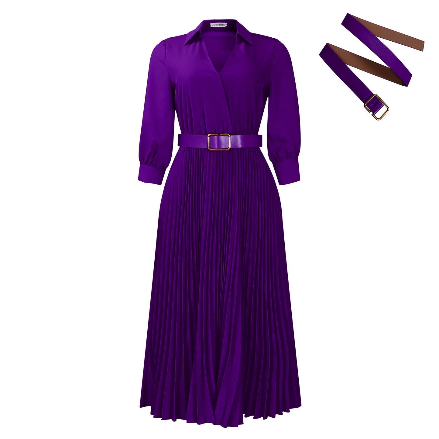 Habit :Robe plissée à col en V pour femmes