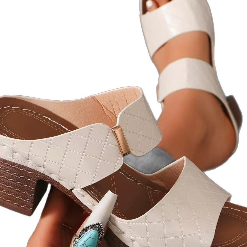 Chaussures :Sandales à talon compensé pour femmes à bout ouvert