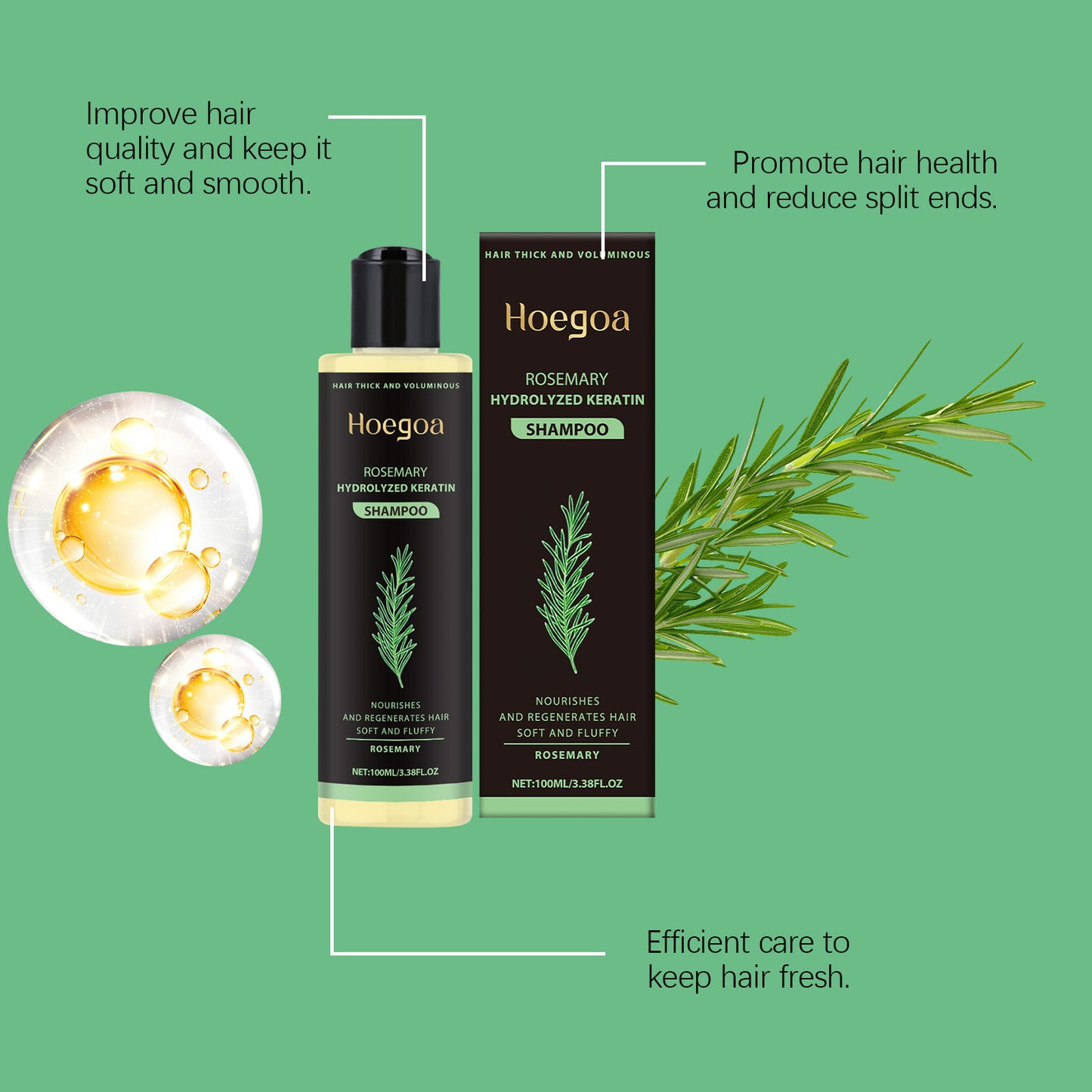Shampoing au romarin à base de plantes pour le contrôle du sébum et le volume