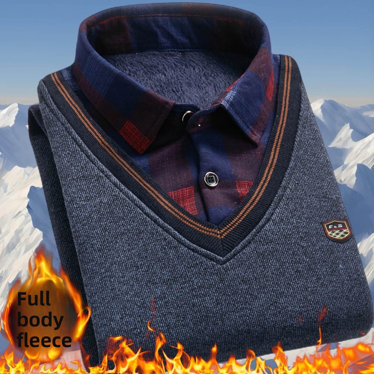 Pull polaire d'hiver en maille - faux deux pièces