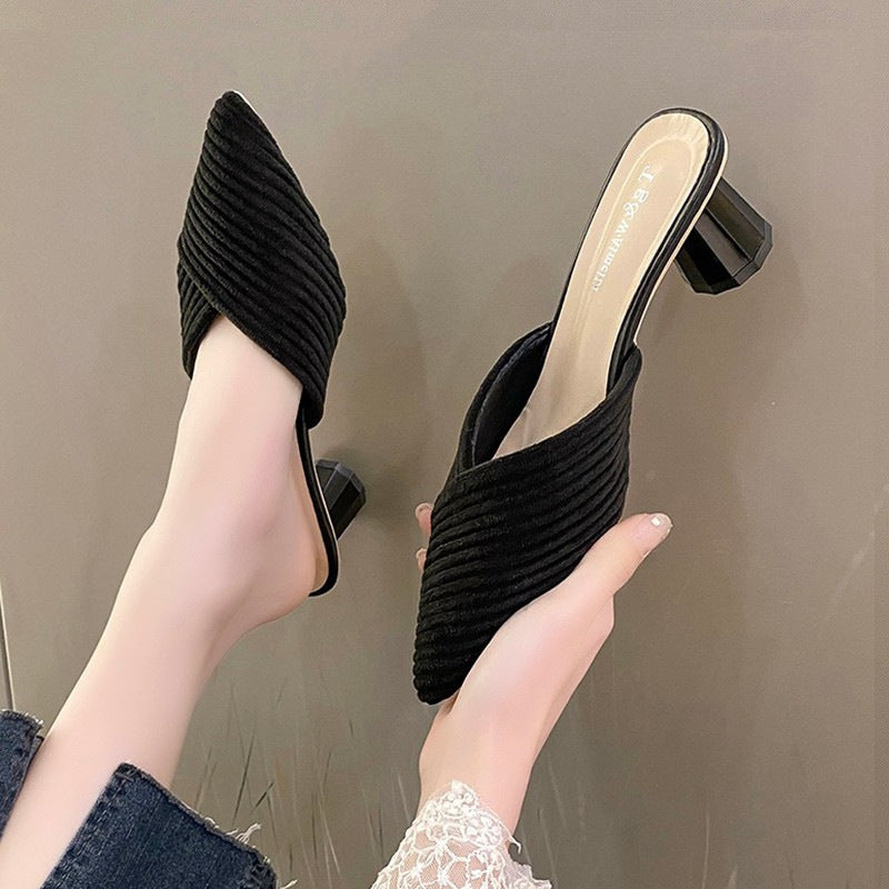 Chaussures :Sandales tricotees a bout pointu pour femmes avec talon epais