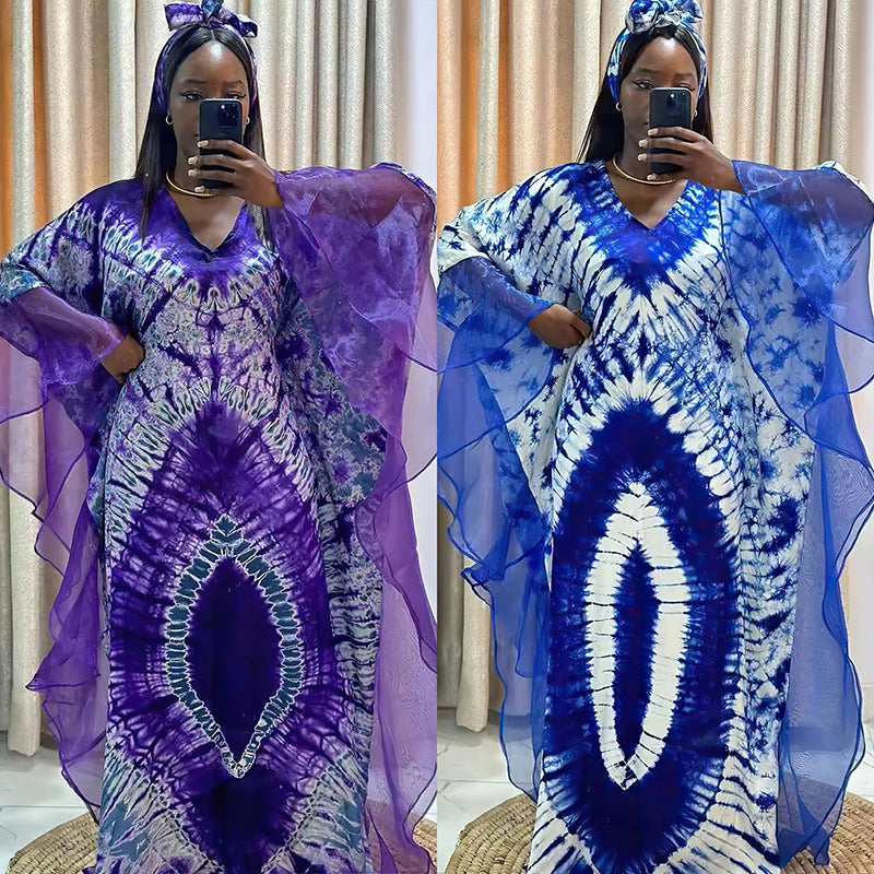 Habit :Robe longue en maille à imprimé ethnique africain avec foulard