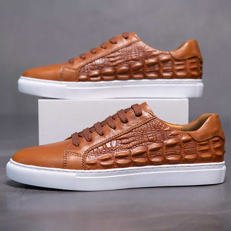 Chaussures décontractées pour hommes en cuir véritable à motif crocodile