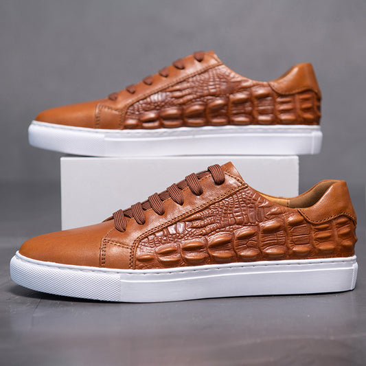 Chaussures décontractées pour hommes en cuir véritable à motif crocodile