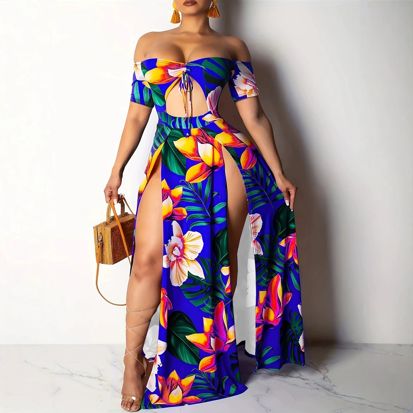 Robe de vacances imprimée et ajourée pour femme