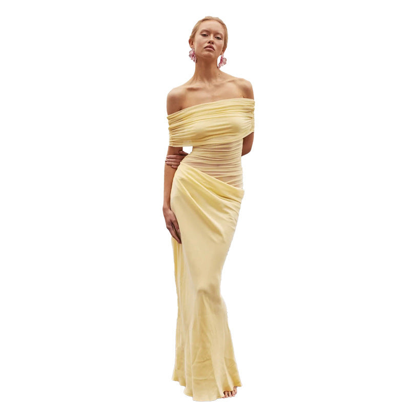 Robe moulante sexy en résille avec dos nu et empiècements