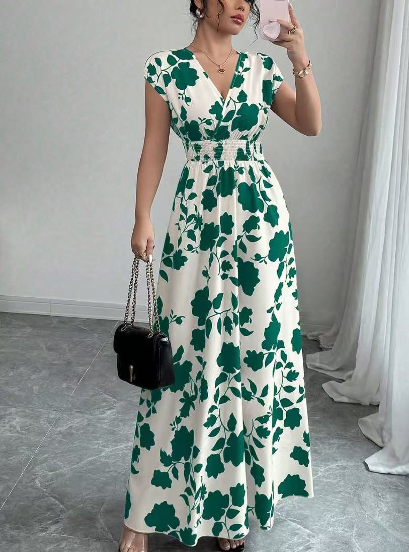 Robe trapèze à imprimé floral et col en V lacé
