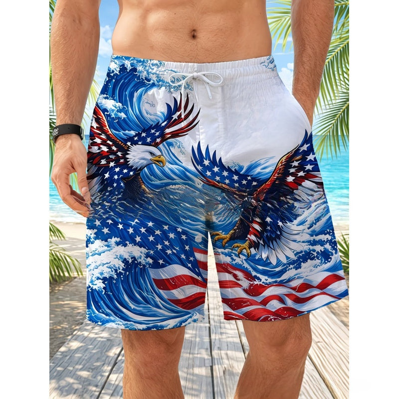 Short de plage décontracté pour homme avec imprimé 3D pour la fête de l'indépendance