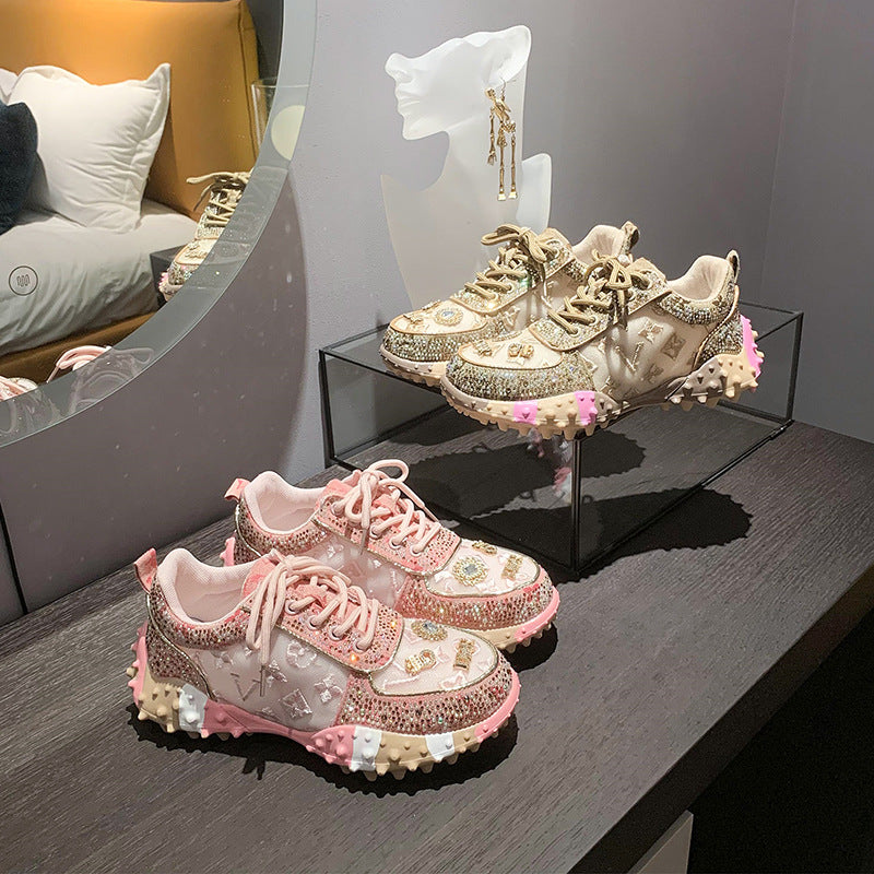 Baskets à plateforme avec lettres en strass pour femmes