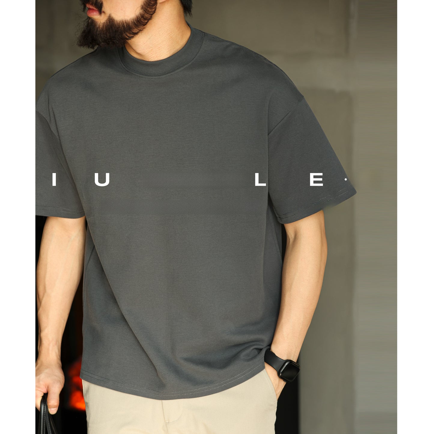 T-shirt en mélange de coton lourd avec col mi-haut