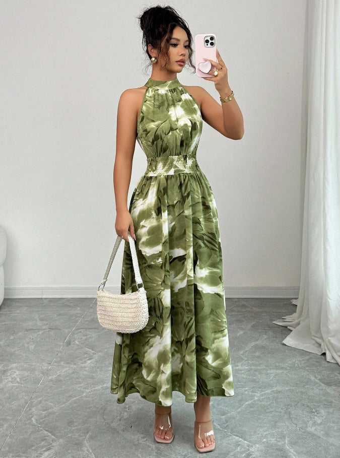 Robe trapèze à col montant et imprimé floral