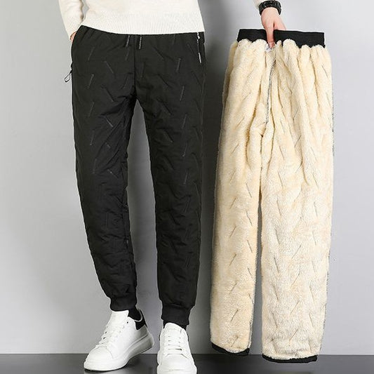Pantalon d'hiver décontracté pour homme en mélange de laine d'agneau