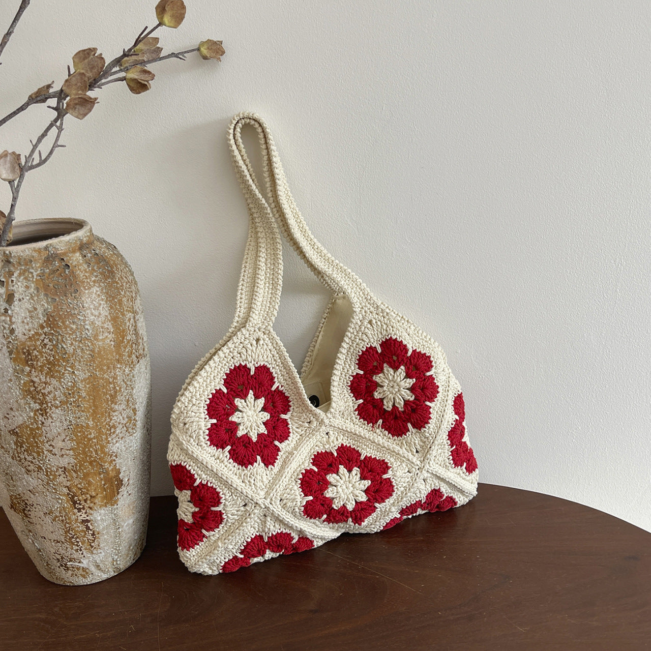 Sac bandoulière fait main en corde de coton crochetée