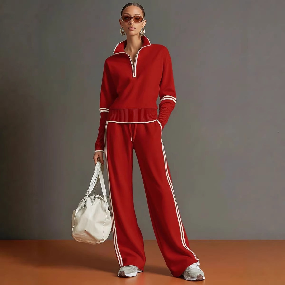 Ensemble de survêtement pour femmes à pantalon large avec cordon de tirage