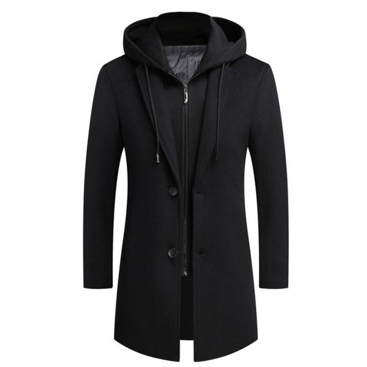 Manteau en laine pour homme coupe slim avec capuche amovible
